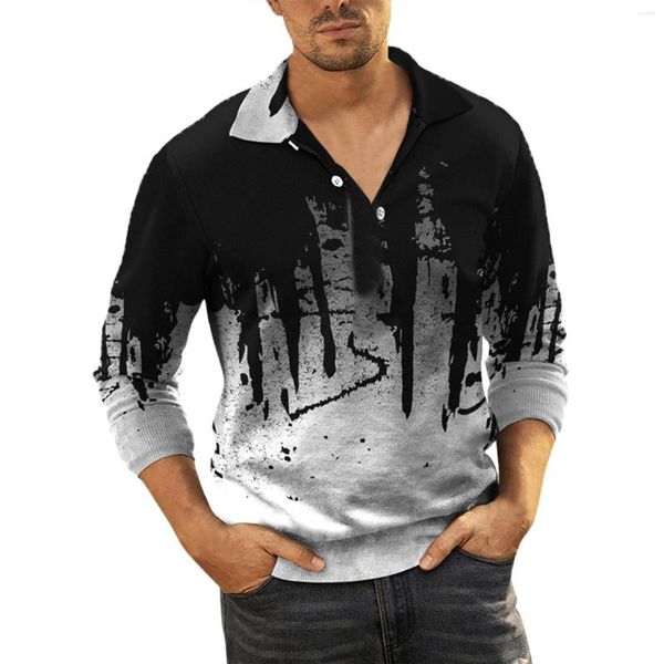 Magliette da uomo Camicia tinta unita a maniche lunghe con cerniera da uomo Modello tribale all'aperto Top T-shirt di tendenza con pittura artistica casual scura