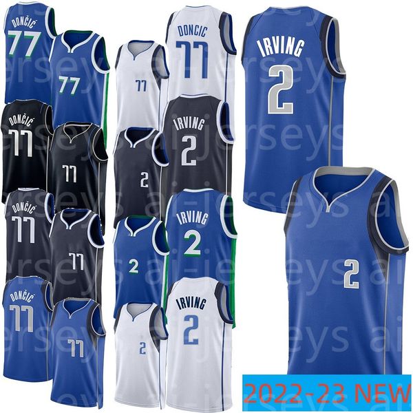 Kyrie Irving 2 Luka Doncic 77 Jerseys de basquete costurou camisas pretas azul branco size s m l xl xxl