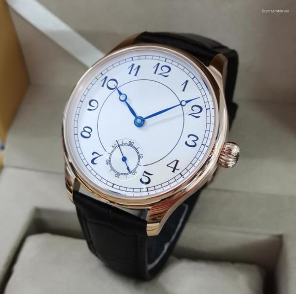 Orologi da polso GEERVO No Logo Manuale Meccanico Orologio da uomo Cassa in oro rosa Riso Quadrante bianco Lancetta blu 44mm Grande