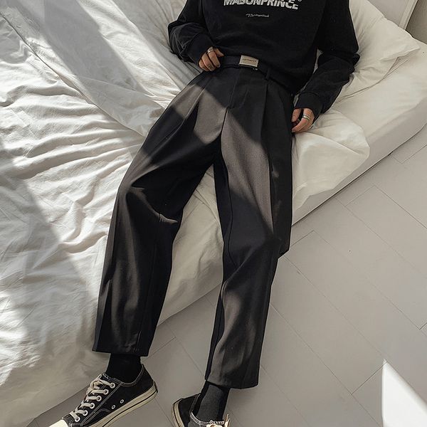 Мужские брюки свободный отдых серой формальный костюм дизайн бизнеса хлопок брюки с западным стилем мужчина черный случай повседневного размера M2XL 230209