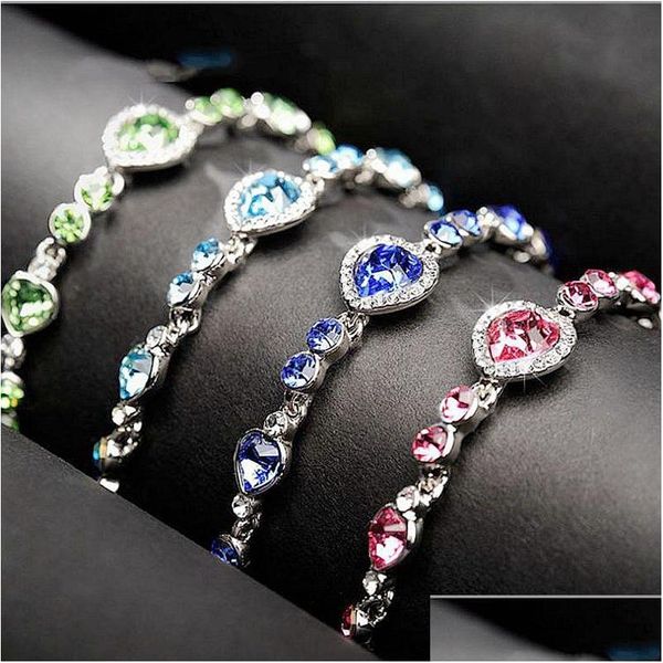 Tennis Schmuck Geschenk Mode Dame Fl Von Diamant Armband Liebhaber Konstellation Herz Der Ozean Kristall Tropfen Deli Dhigd