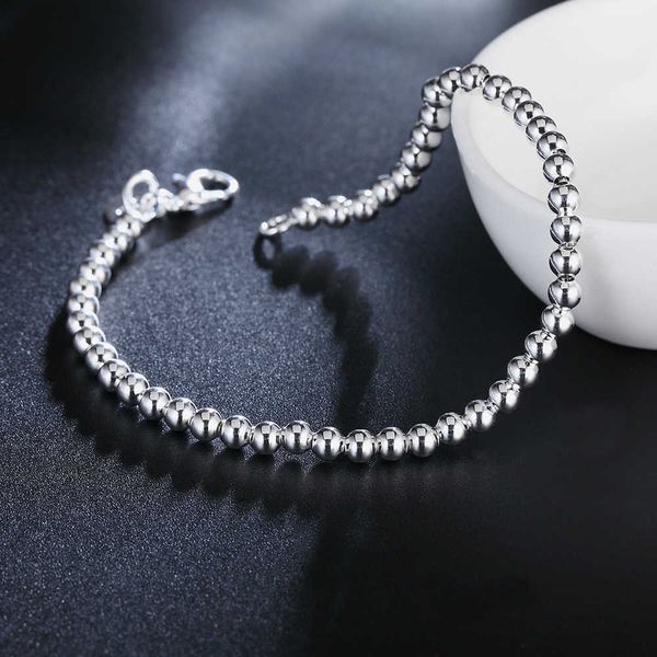 Catena a maglie Lekani % 925 Solid Real Sterling Silver Fashion 4mm Beads Chain Bracciale 20cm Per Teen Girls Lady Gift Women Fine Jewelry G230208
