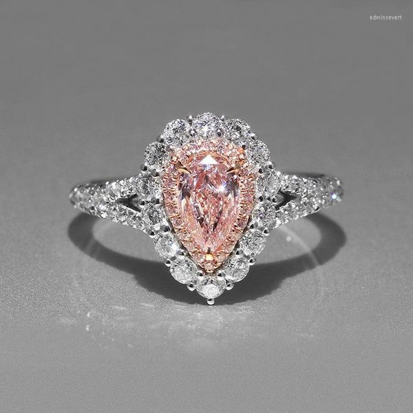 Eheringe WYJZY Eingelegter tropfenförmiger rosa Zirkon Exquisiter Ring Damen Feiner Schmuck Verkauf Jubiläumsgeschenk Partydekoration Edwi22