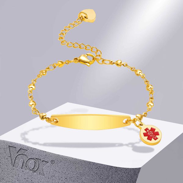 Braccialetti medici con incisione gratuita Vnox a catena per donna Bracciale con ciondolo con moneta croce Bracciale personalizzato in acciaio inossidabile con terapia per malattie allergiche G230208