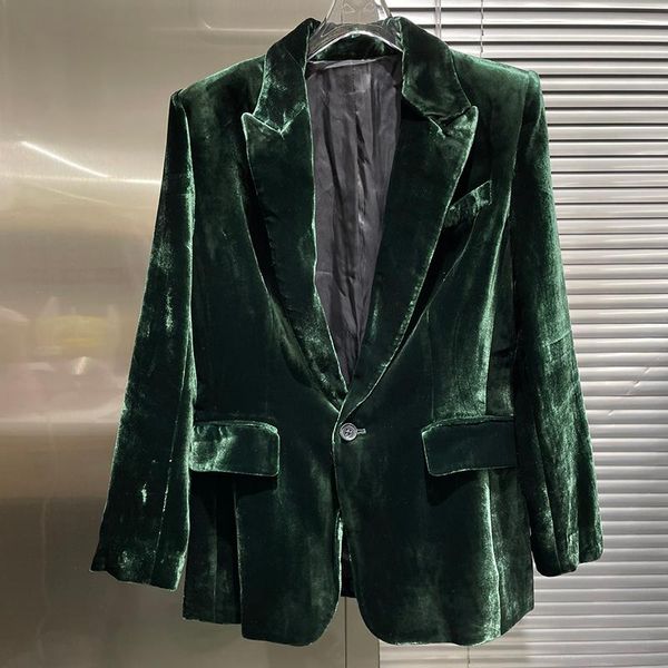 Abiti da donna Blazer Giacca da taschino con bottone singolo in velluto di seta Cappotto da donna Slim Primavera Autunno Causual Lady 2023 Elegante Elegante