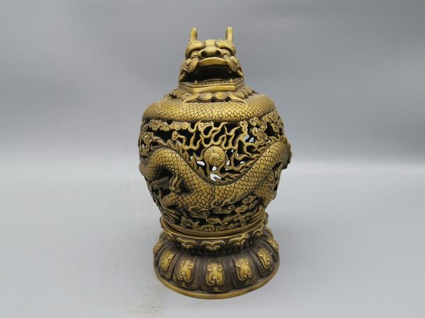 Lâmpadas de fragrância Moda chinesa requintada de cobre Disc Dragon Incense Burner Crafts Ornamentos de estátua Iving Sala Decoração Home GiffFragranc