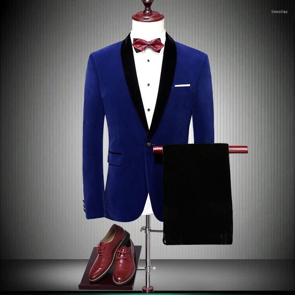 Ternos masculinos Men 2023 Casamento para colarinho de xale Slim Fit Dress Formal Mens Royal azul vermelho Tuxedo Jaqueta com Pant 86700