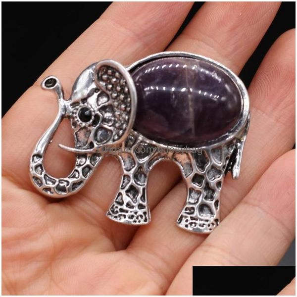 Charms Ciondolo semiprezioso naturale per creazione di gioielli fai da te Collane Bracciali Orecchini Accessori per auto Elefante di grandi dimensioni 4 Dhxzi