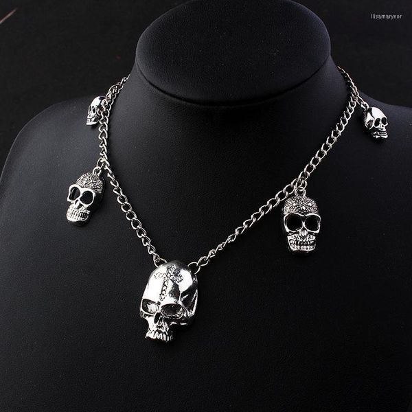 Cara gargantilha Gothpunk Jewelry Skeleton Colar para Women Silver Color Color Skull Pingententes Correnturas por atacado Halloween Jóias VGN038Chok