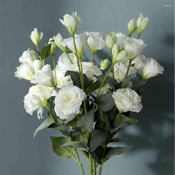 Dekoratif çiçekler Avrupa yapay 3heads eustoma ipek çiçek sahte gradiflorus lisianthus sonbahar düğün ev dekorasyon