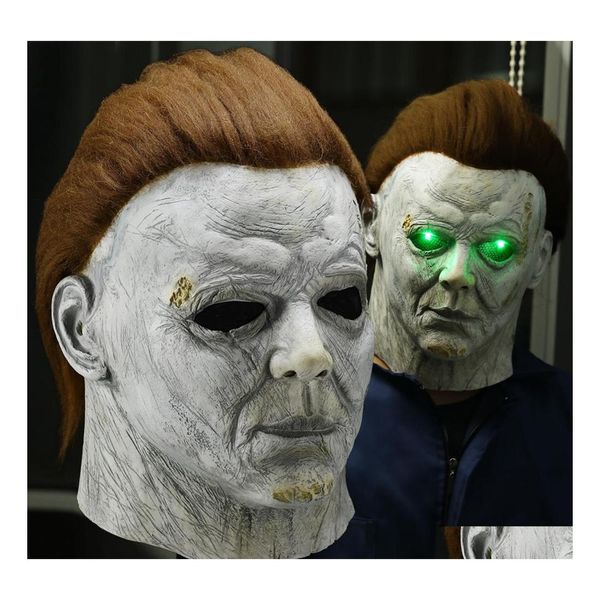 Party Masken Horror Michael Myers LED Halloween Kills Maske Cosplay Scary Killer FL Gesicht Latex Helm Kostüm Requisiten 201026 Drop Delive Dhiho