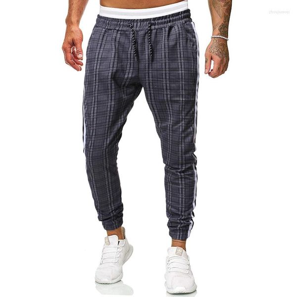 Calça masculina masculina xadrez de moda de hip hop calças de streetwear para as calças de faixas casuais harem verificadas