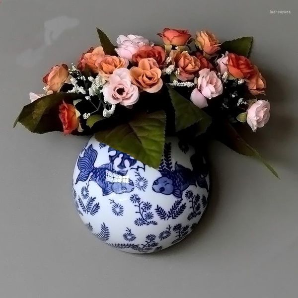 Vasen Jingdezhen blau und weiß Porzellan Keramik Dekoration hängende Wandstück kleine Blumeneinsatz