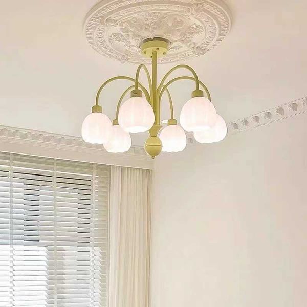 Luci Illuminazione soggiorno europea LED E27 Lampadario a soffitto in vetro bianco latte zucca per camera da letto Verde interno 0209