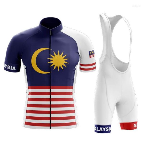 Set da corsa 2023 Team Malaysia Summer Maglia da ciclismo da uomo a maniche corte con pantaloncini con bretelle