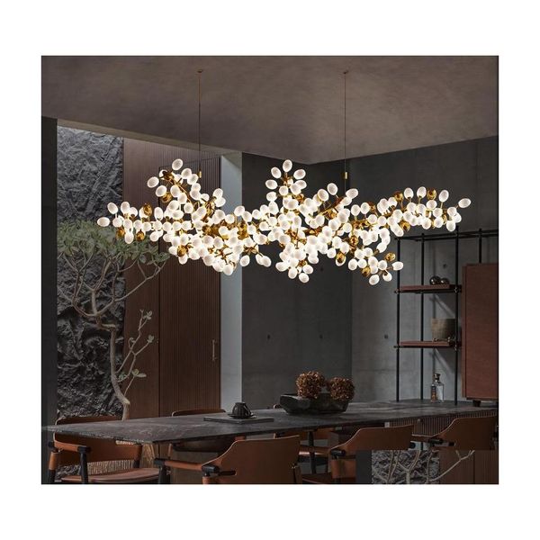 Kolye lambaları Modern Lüks Restoran Chandelier Villa Oturma Odası Kristal Lamba Sanat Dekorasyonu Uzun Cam Top