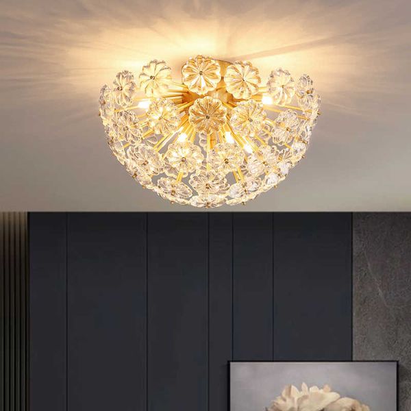 Luzes Modern redonda da bola redonda Chandelier Glass Transparent Flower Pingente Lâmpada de teto Sala de estar Petal Hall Hall Holding L 0209