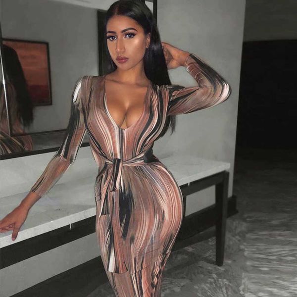 Lässige Kleider Sexy Bandage Taille Illusion 2023 Frauen V-Ausschnitt Maxi Damen Tie-Dye Wave Print Party Enge Y2302