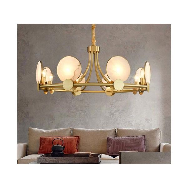 L￢mpadas pendentes de m￡rmore natural lustres lustres de sala de estar lumin￡rias de quarto de bronze e14 bb lumin￡ria suspens￣o gota dh90q