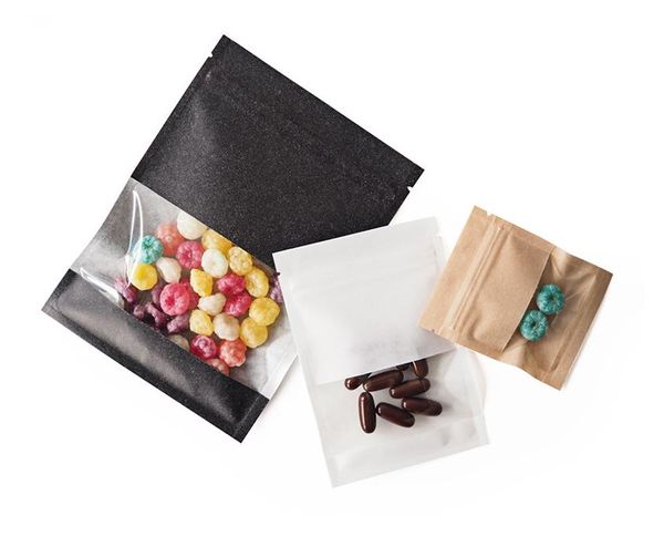 Kraft kağıt torba ile açık pencere gıda depolama çantası yeniden kesilebilir torbalar örnek çay kahve paketi vdz