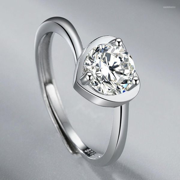 Eheringe Japan und Südkorea Silber Farbe Moosstein Zirkon Herzförmiger Ring Einfache Öffnung Verstellbarer Vorschlag Weiblicher Schmuck Geschenk