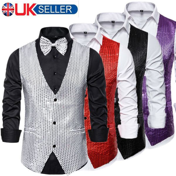 Gilet da uomo Design Uomo Paillettes Modello Glitter impreziosito Scollo a V Blazer Gilet da sera maschile Abiti Plus Size 230209