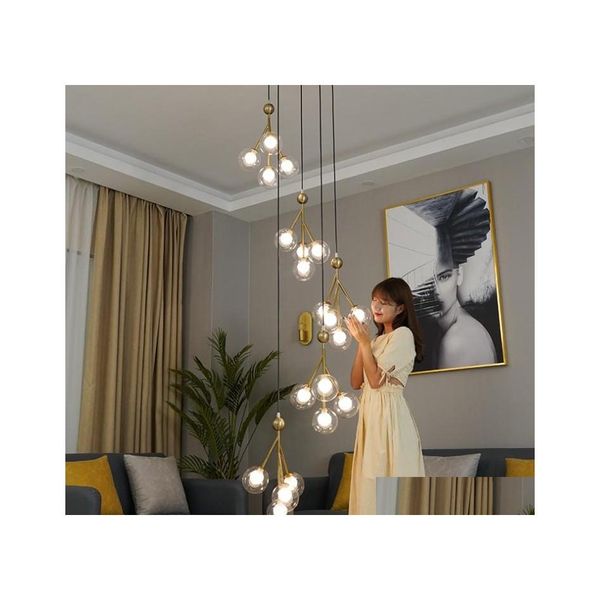 Lampade a sospensione Lampada per scale Lampadario lungo Luci di illuminazione Vetro nordico Led Modern Iron Art Villa Revoing Drop Delivery Indoor Dhi7C