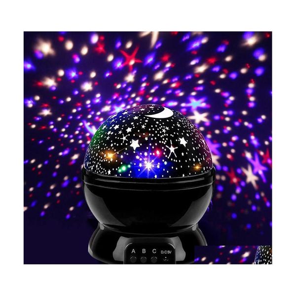 Gece Işıkları Yatak Odası Dekor Dönen Yıldızlı Gökyüzü Sihir Projektörü Işık USB LED LAMBA STARLIGHT Çocuklar için Hediye Bırak Teslimat Lightti Dhgwd