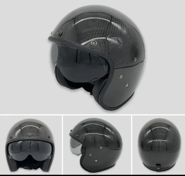 Capacetes de motocicleta Vintage 3/4 capacete fibra de carbono Cafe European Style Racer Casco Moto Retro Motorbike Face Open