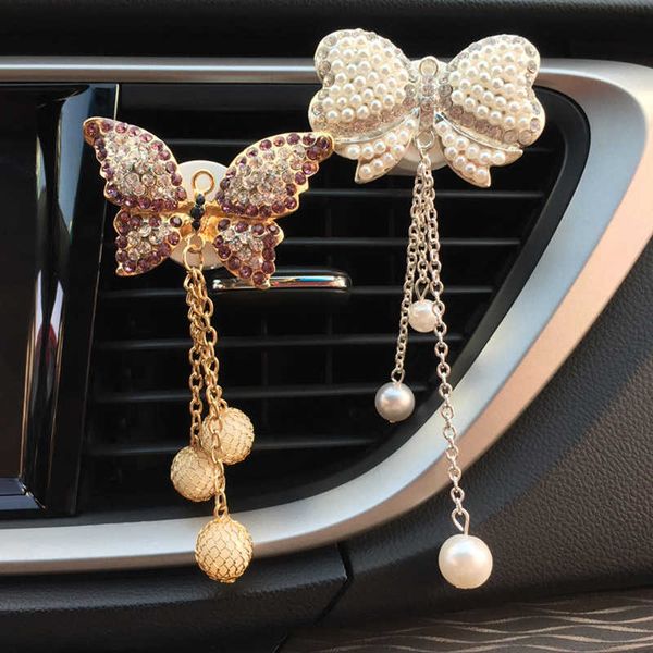 Decorações de interiores Joormom tie arco pingente de ar dourlet clipe de perfume Acessórios criativos de veículo feminino AROMATERAPION Decoração do carro Interior 0209