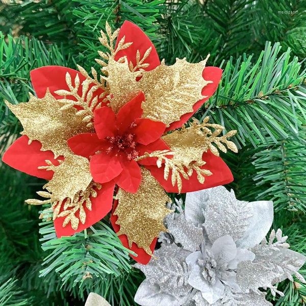 Flores decorativas pós de natal com simulação decorada a coroa de árvores decoração de ouro duplo