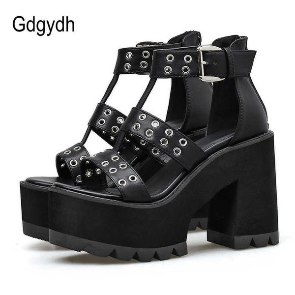 Sandalen Gdgydh Sexy Schuhe Frauen Für Party Rock Stil Blakc Block Ferse Plattform Sandalen Frauen Zurück Zipper Sommer Schuhe Gladiator T230208