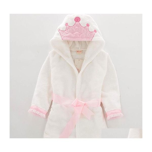 Roupas em casa moda menino menina menina de banho de banho flanela coroa meninos mantos de banho com capuz Towel infantil pijamas 210901 entrega de gota dheuc