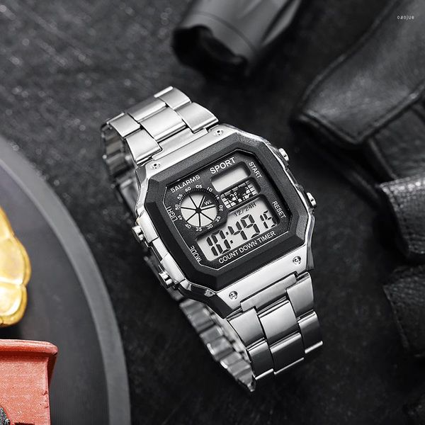 Нарученные часы бренд мужской сплав Электронные часы с нержавеющей сталь