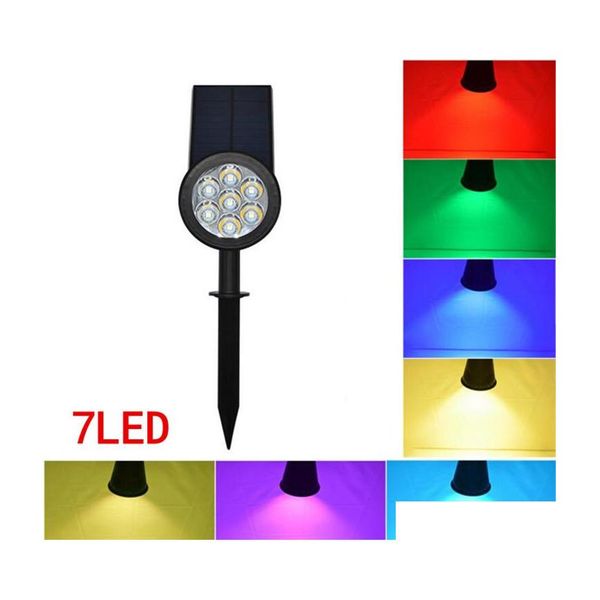 Солнечные садовые огни панель 7ald Spike Spief Light RGB Spotlight Landscape Yard Path Lakn Lamps Наружное заземление солнце доставка Lig Dh1wa