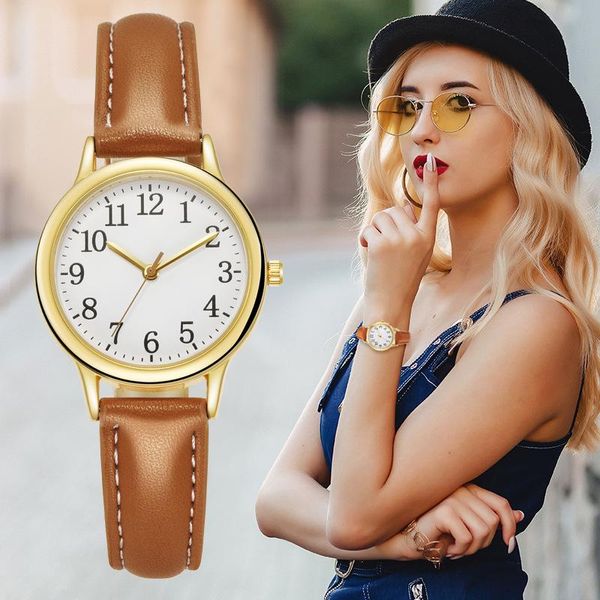 Relógios de pulso relógio feminino Minimalista Digital Fashion Quartz Band de couro de couro casual relógio de relógio feminino para garotas gi