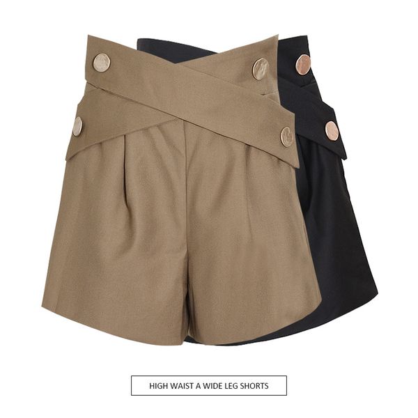 Shorts Feminino Cinto de Lã Preto Caqui Quente Mulheres Inverno Engrossado Cintura Alta Linha A Botas de Perna Larga Meninas Calças Curtas Elegantes