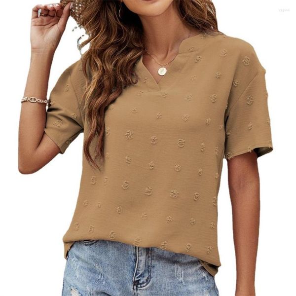 Blusas femininas moda camisa sólida chiffon chiffon feminino helavball curta camisetas de manga curta tops casuais soltos blusas mujer khaki