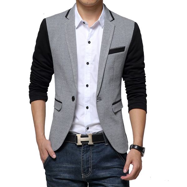 Abiti da uomo Blazer Slimt Slip Giacca casual Mancata Blazer Giacca singolo abbulio grigio Campo Patchwork Autunno Suite maschio 230209