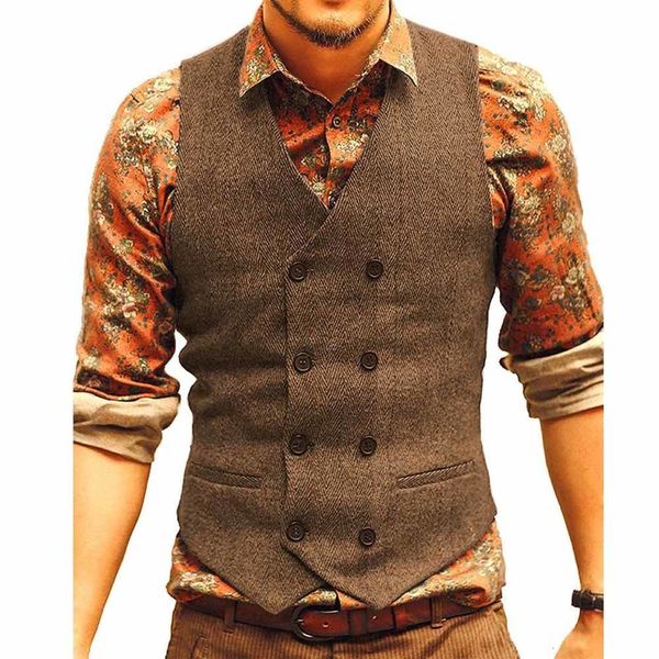 Gilet da uomo Gilet da uomo Gilet da uomo in tweed Marrone Nero Groomman Abbigliamento da sposa Giacca Stile vittoriano Steampunk Business 230209