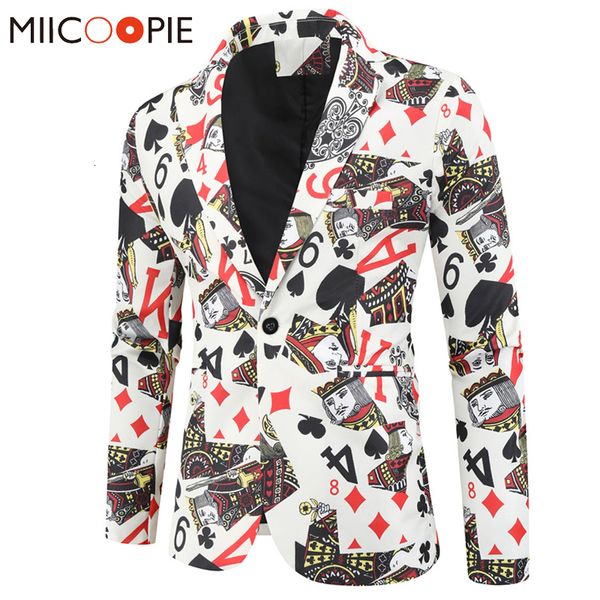 Mens Suits Blazers Playing Cards Poker Print Funny Jacket Korean Fashion Party Fantas