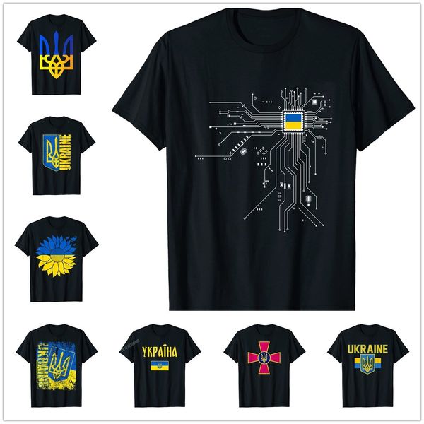 Tshirts masculinos Ucrânia ucraniana UKR UKRAYINA Country Flag CPU PROCESSOR DO CIRCUITO DO CIRCURTO T CHAMISTAS HOMENS Mulheres Tops de algodão camisetas 230209