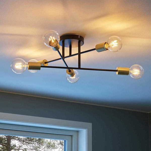 Luci Dropshipping Lampadario moderno Sputnik E27 Nordic Lampada da soffitto con montaggio a semi-incasso Spazzolato Oro antico Home Decor Apparecchio di illuminazione 0209