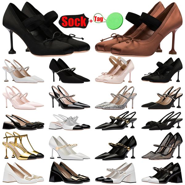 Miui Bow High Heels Helics Sapatos de Vestidos de Noiva Melhor e Mulher Sapatos Formais Designer de Luxo Cetin Elastic 95cm Casual Toe Preto Branco Vermelho Rosa Fino Partem Fino Partem