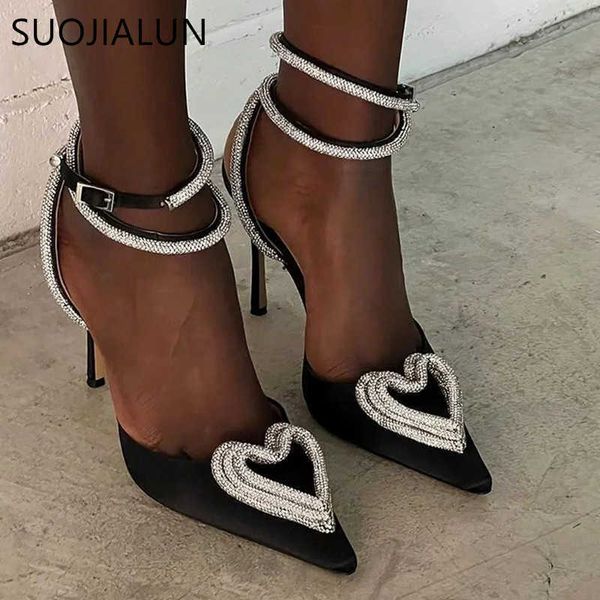 Heels Frauen suojial dünne Sandalen brandneue High Fashion Love Crystal Buckle Spitzer Zehen Slingbacks Schuhe Damen Elegante Pumpen T230208 211