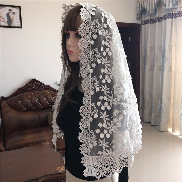 Veli da sposa Bianco Per donna Mantiglia Pizzo Velo cattolico Per Cappella Chiesa Copricapo Sciarpa Messa Vela Voile Scialle Dentelle Stile lungo