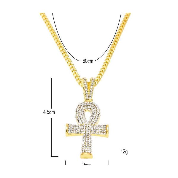 Anhänger Halsketten Goldketten Hübscher ägyptischer Ankh-Schlüssel des Lebens Beautifly mit rotem Rubin-Kreuz-Halsketten-Set Männer Bling Hip Hop-Schmuck Dhg04