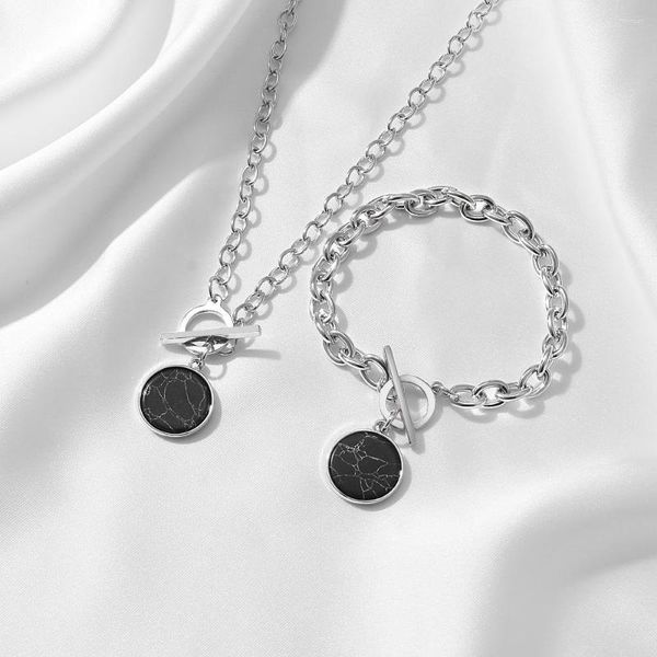Anhänger Halsketten EN Minimalistische Lässige Halskette Für Frauen Runde Marmor Anhänger Hiphop Weibliche Modeschmuck Halskette