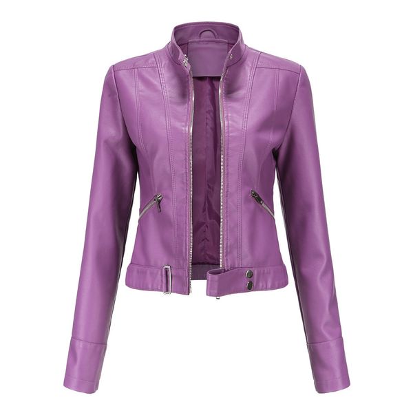 Damen Leder Kunstleder Mode Lederjacke Frauen Moto Biker Motorrad Weiblicher Mantel Lila Schwarz Kaffee Rot Herbst Frühling Veste Cuir Femme 230209