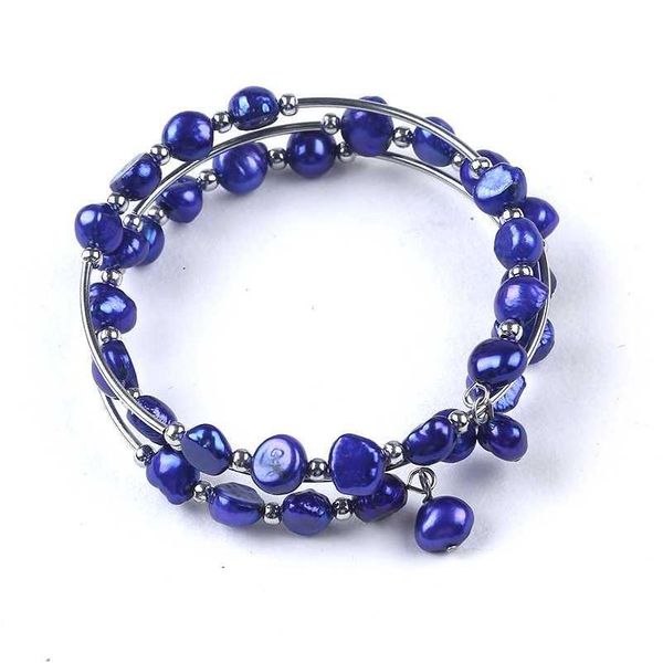 Fábrica de fábrica direta de água doce natural azul pérolas de três camadas Bangle Bangle festas de pulseira de pulseira ajustável Drop do presente de dhqkt